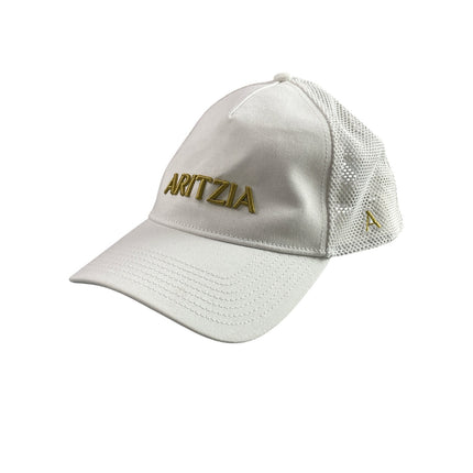 Aritzia Detour Women's White Gold Logo Embroidered Snapback Trucker Cap Hat OS