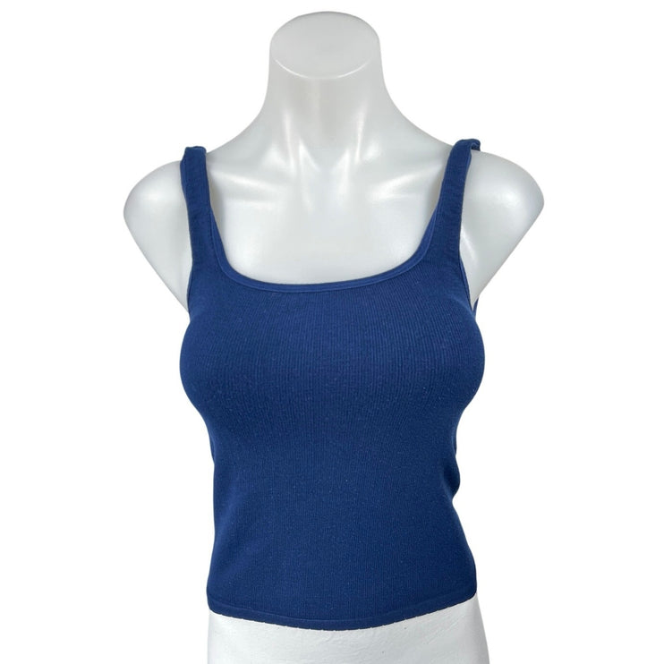 Anthropologie Women's Blue Rib Knit Sleeveless Stretch Crop Sweater Tank Top S/M