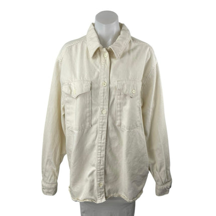 Triarchy Women's Cream Long Sleeve Denim Utility Button Down Shirt Top Size S