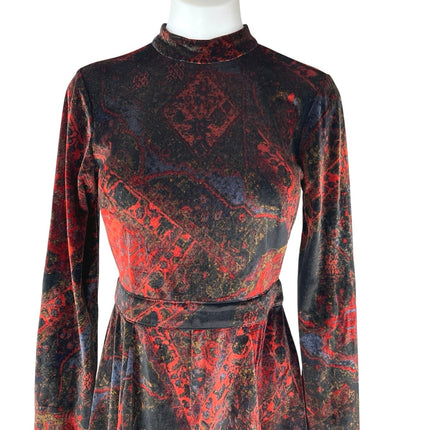 Free People Onyx Red Black Velvet Velour Cutout Long Sleeve Jumpsuit Romper 0