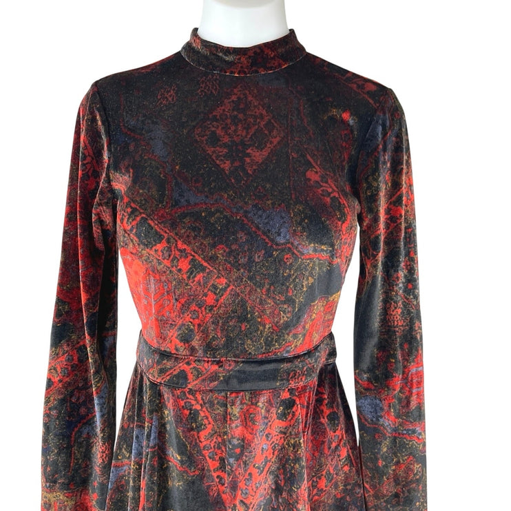 Free People Onyx Red Black Velvet Velour Cutout Long Sleeve Jumpsuit Romper 0