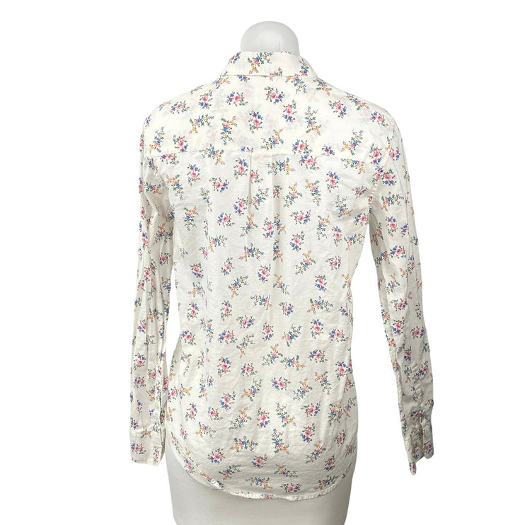 Gap Women's White Floral Print Cotton Long Sleeve Button Down Shirt Top Size XS