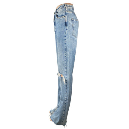 Zara Women's Blue Light Wash Distressed High Rise Flared Bootcut Denim Jeans 6
