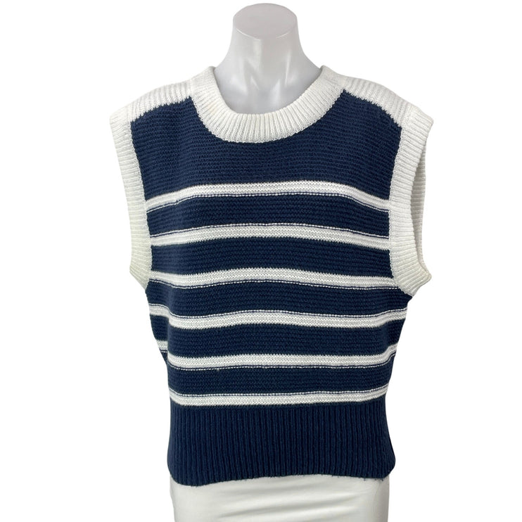Feelkoo Women's Navy Blue White Sleeveless Striped Knit Sweater Vest Top Sz M/L