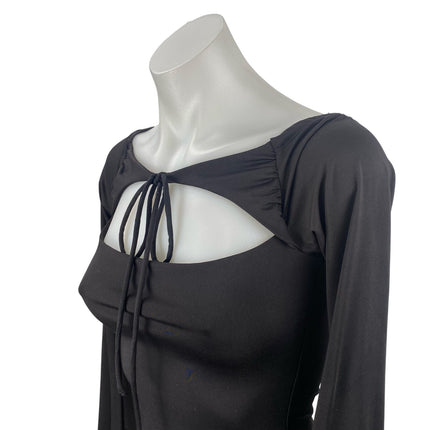 Princess Polly Women's Black Long Bell Sleeve Cutout Tie Knot Blouse Top Size 2