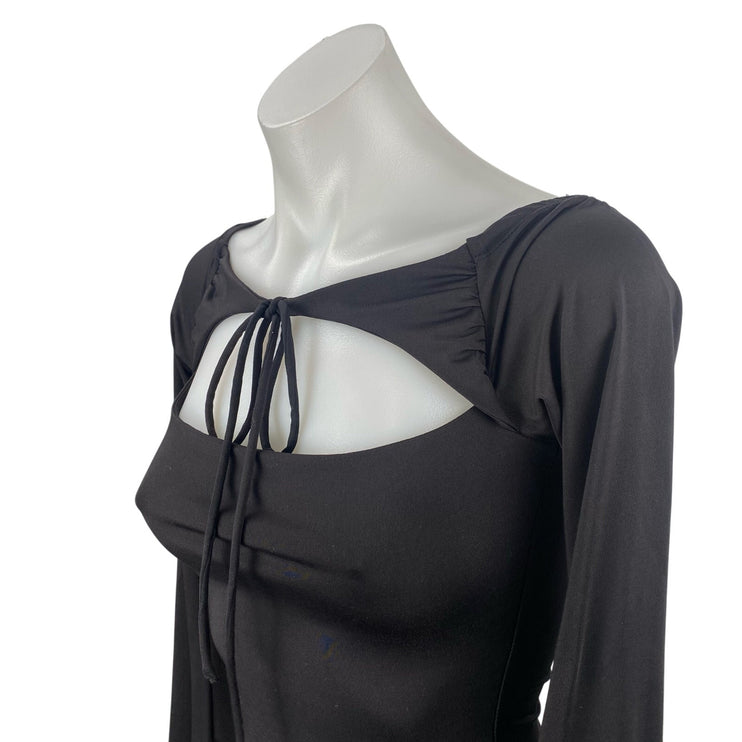 Princess Polly Women's Black Long Bell Sleeve Cutout Tie Knot Blouse Top Size 2