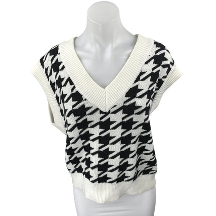 Endless Rose Black White Houndstooth Sleeveless V-neck Sweater Vest Tank Top M