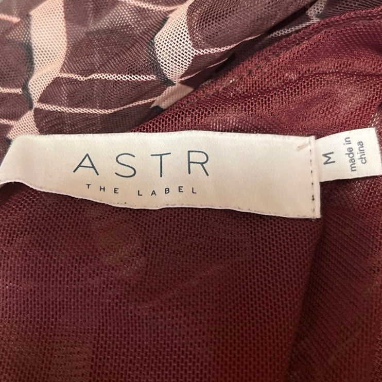 ASTR The Label Red Geometric Long Puff Sleeve Cutout Blouse Crop Top Size M