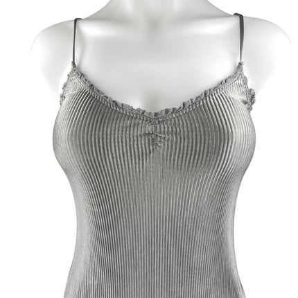Urban Outfitters Silver Metallic Ribbed Sleeveless Cami Tank Bodysuit Top Size S