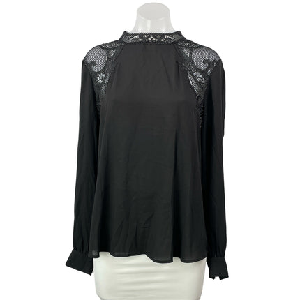 Ivanka Trump Womens Black Lace Embroidered Floral Long Sleeve Blouse Top Size XL