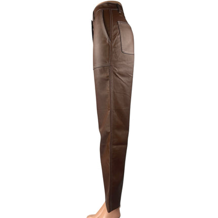 Aritzia Wilfred Brown Faux Leather High Waist Straight Wide Leg Trousers Pants 0