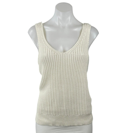 Women's Off White Ribbed Knit Sleeveless V Neck Cami Camisole Tank Top Size M