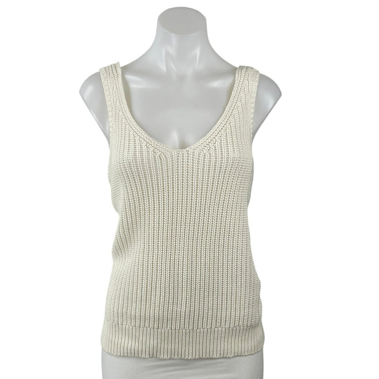 Women's Off White Ribbed Knit Sleeveless V Neck Cami Camisole Tank Top Size M