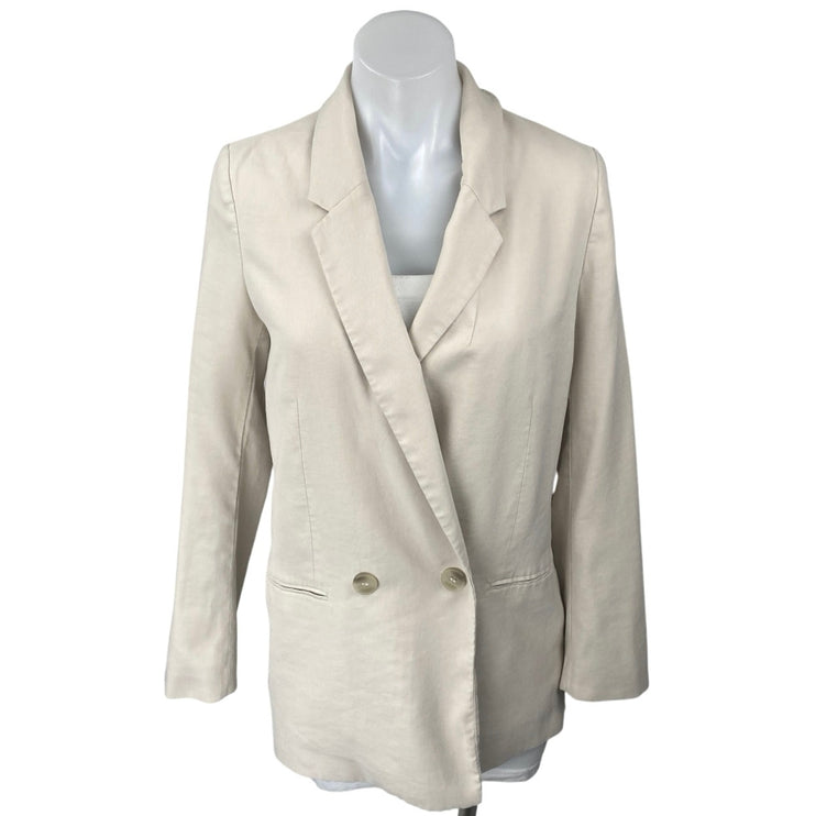 H&M Women's Beige Long Sleeve Double Breasted Blazer Coat Suit Jacket Size XS