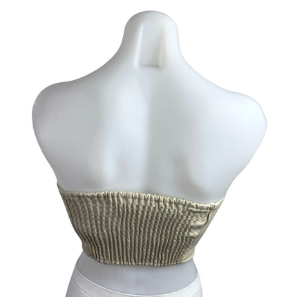 Zara Beige Sleeveless Strapless Lace Up Corset Bustier Smocked Crop Top Size XS