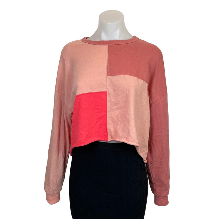 Wild Fable Womens Neon Pink Crew Neck Long Sleeve Colorblock Crop Sweatshirt S