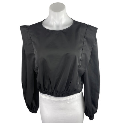 Missguided Women's Black Silky Satin Ruffle Flutter Sleeve Crop Blouse Top 10