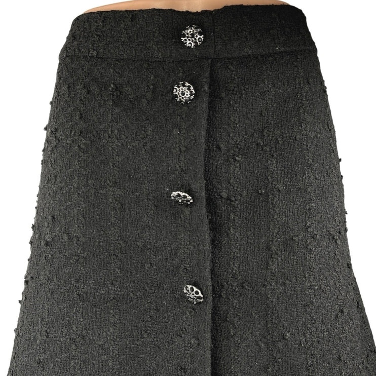 H&M Women's Black Tweed Button Down Casual Knee Length Mini A-Line Skirt Size 14