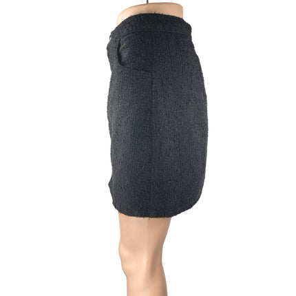 Zara Women's Black High Waisted Textured Frayed Slit Straight Mini Skirt Size S