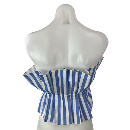 Interstyle Blue White Striped Sleeveless Bandeau Tube Peplum Blouse Top Size S