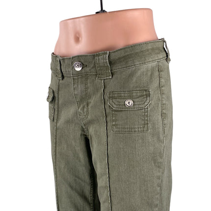 H&M Women's Green Mid Rise Pintuck Pocket Flared Bootcut Denim Jeans Size 6