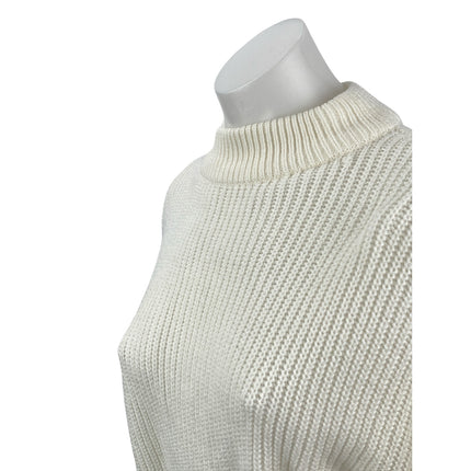 H&M Women's White Ribbed Knit Mock Neck Long Sleeve Cropped Sweater Top Size S