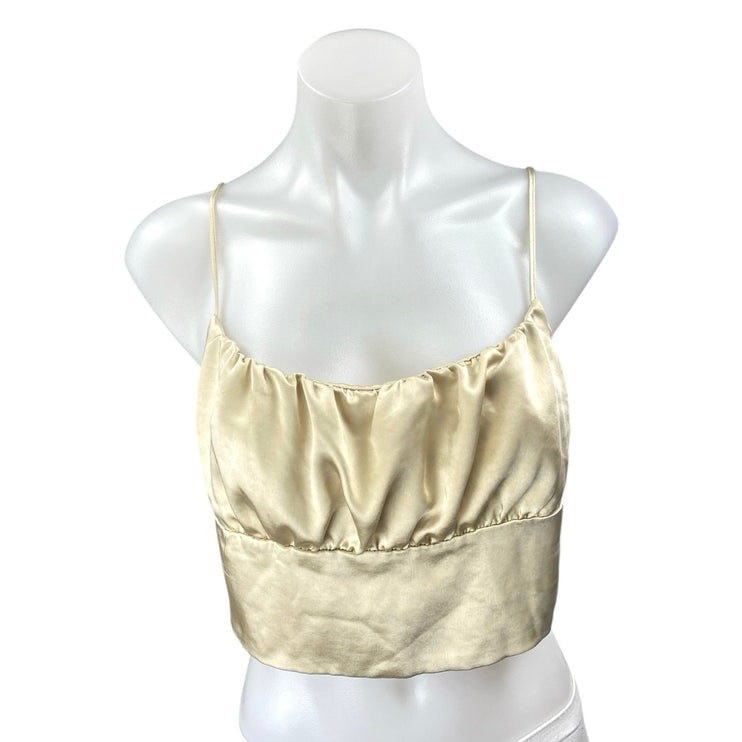 Zara Yellow Silk Satin Ruched Sleeveless Cami Camisole Tank Crop Top Size L