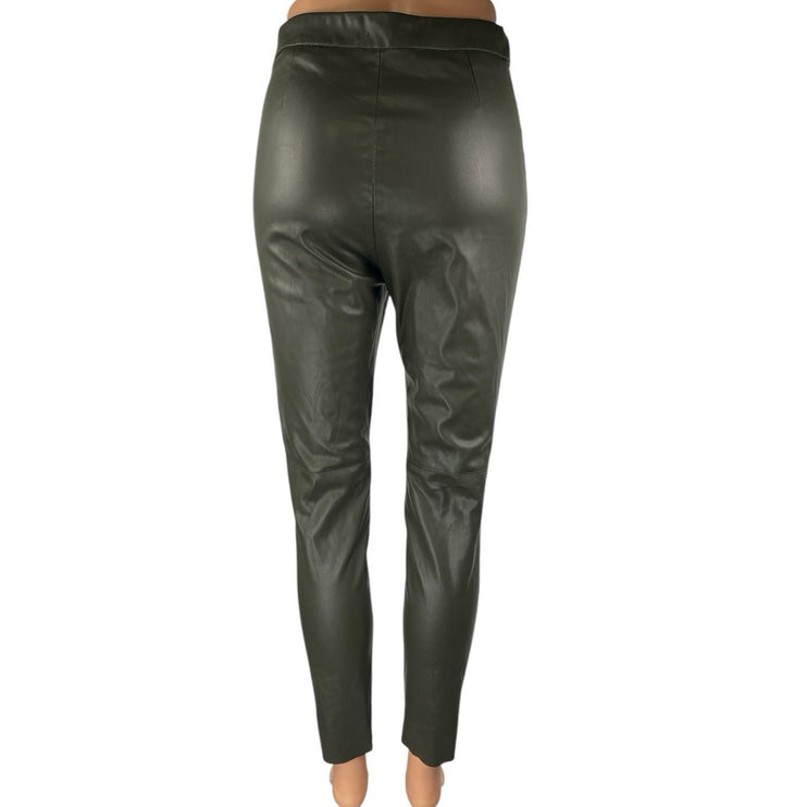 Zara Women's Green Faux Vegan Leather Skinny High Waist Trousers Pants Size S