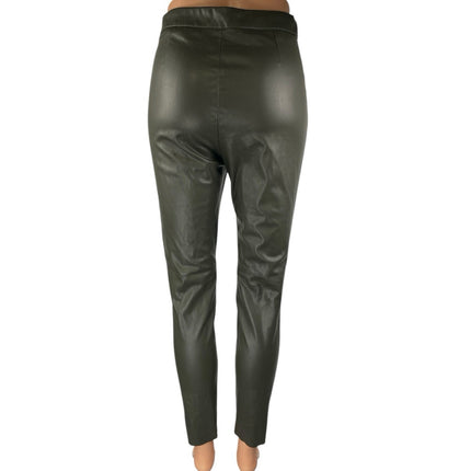 Zara Women's Green Faux Vegan Leather Skinny High Waist Trousers Pants Size S