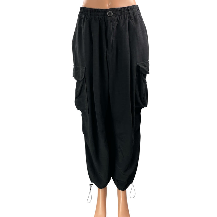 Zara Women's Black High Rise Parachute Baggy Cargo Jogger Trousers Pants Size M