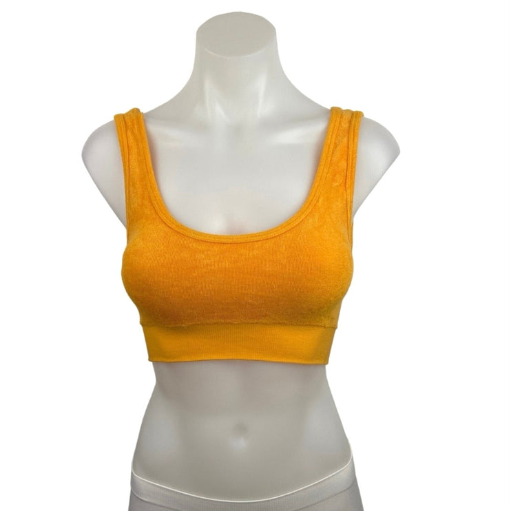 Zara Yellow Ribbed Knit Scoop Neck Stretch Pullover Activewear Sports Bra XS/S