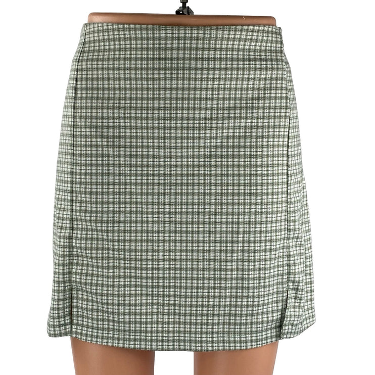 John Galt Cara Women's Green Plaid Check High Rise Slim Mini A-Line Skirt Size S
