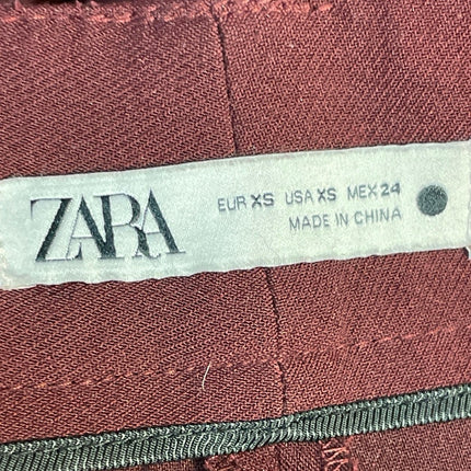 Zara Women's Red High Waisted Pleated Career Straight Leg Trousers Pants Size XS