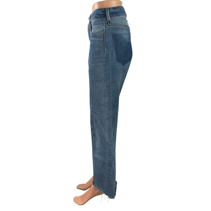 Women's Blue High Rise Two Tone Frayed Hem Slim Wide Leg Denim Jeans Pants Sz 26