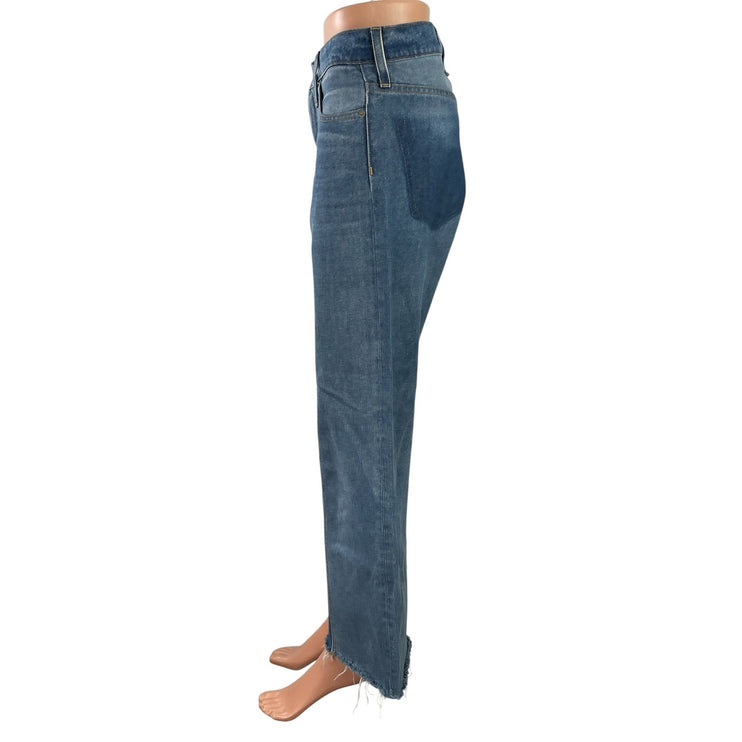Women's Blue High Rise Two Tone Frayed Hem Slim Wide Leg Denim Jeans Pants Sz 26