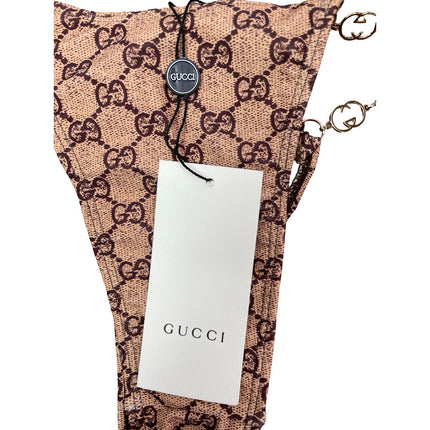 NEW Gucci Brown Beige Gold Tone Chain Monogram Swimwear Bikini Bottom Size S