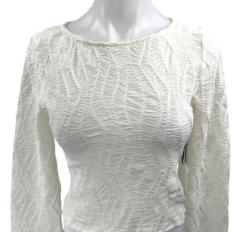 NEW Yellow The Label TIA White Textured Long Sleeve Pullover Crop Blouse Top S