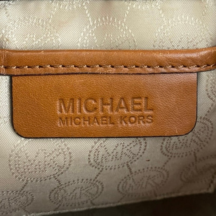 Michael Kors Jules White Tan Monogram Leather Crossbody Bucket Hangbag One Size