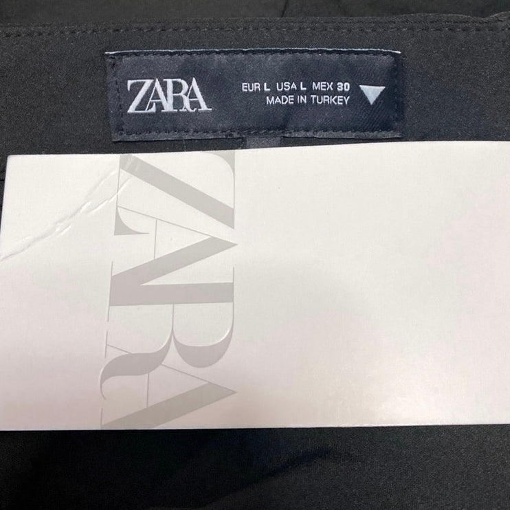 NEW Zara Women's Black High Waisted Zipper Mini Tennis A-Line Flared Skirt Sz L