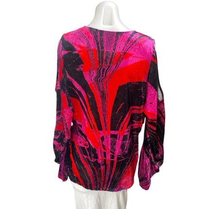 BCBGMAXAZRIA Multicolor Lace Long Sleeve Deep V Neck Faux Wrap Blouse Top Size M