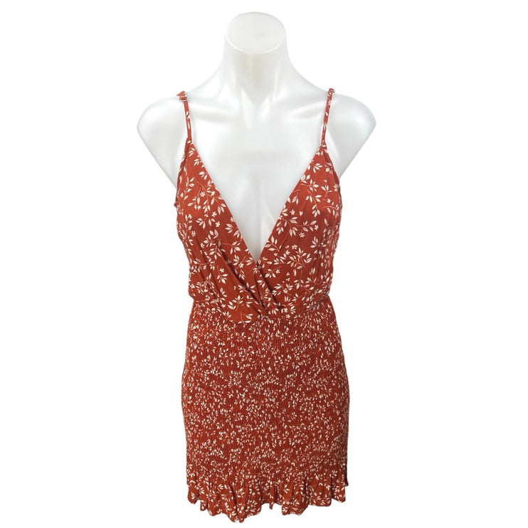 Endless Blu Brown Floral Sleeveless Smocked Cami Camisole Mini Tank Dress Size M