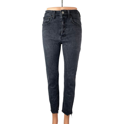 Aritzia Denim Forum Black Frayed Raw Hem High Rise Skinny Denim Jeans Pants 27