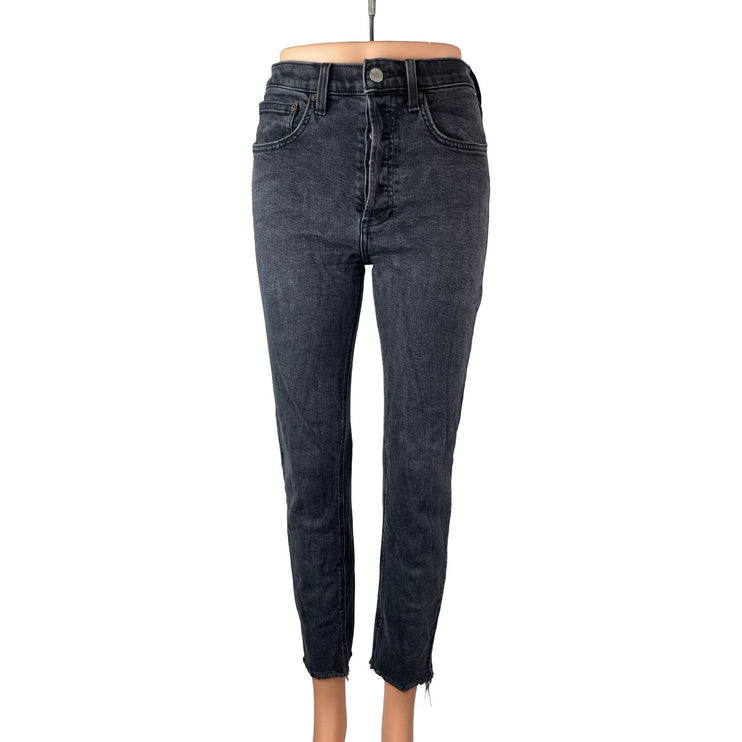Aritzia Denim Forum Black Frayed Raw Hem High Rise Skinny Denim Jeans Pants 27