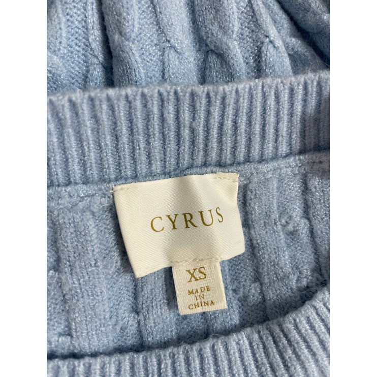 Cyrus Women's Blue Cable Knit Crew Neck Long Balloon Sleeve Sweater Top Size XS