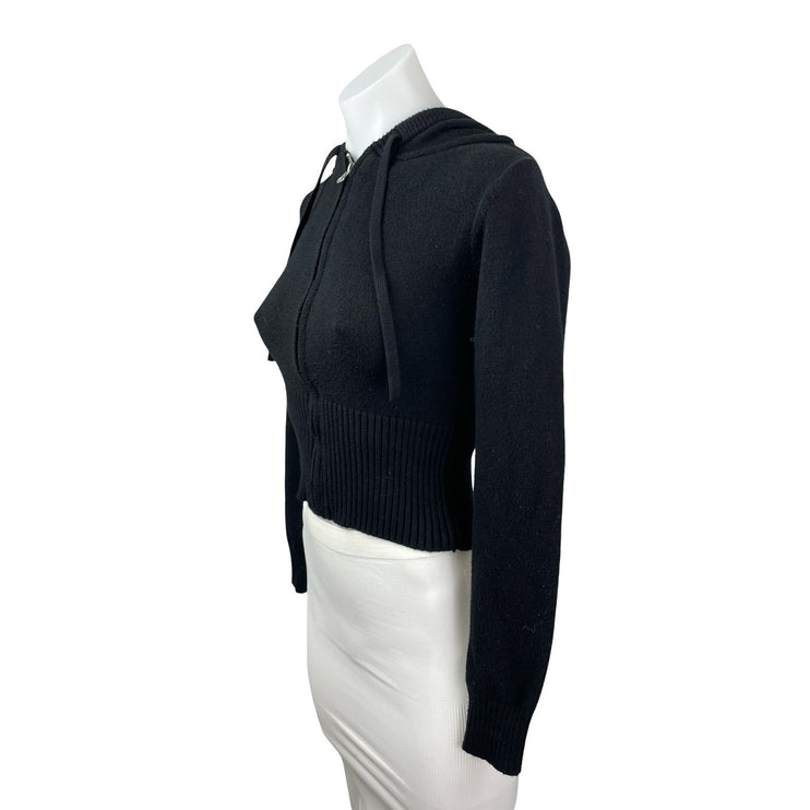 Vintage Havana Women's Black Hoodie Hooded Full Zip Crop Sweatshirt Top Size S