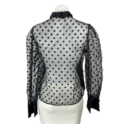 MNG Mango Black Polka Dot Mesh Sheer Long Sleeve Button Down Blouse Top Size S