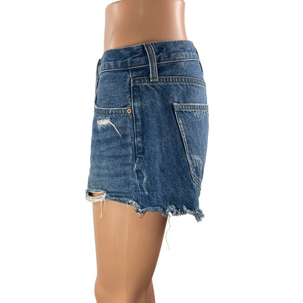 Aritzia Denim Forum Blue Distressed Cut Off Mid Rise Denim Jean Shorts Size 27