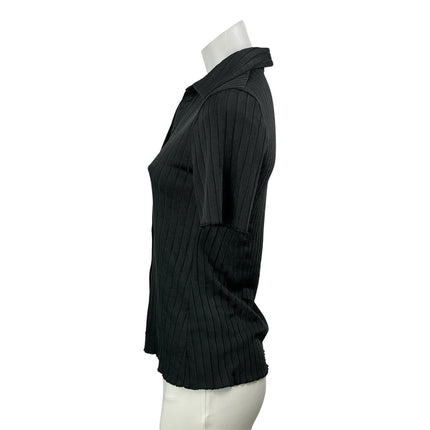 Club Monaco Women's Black Short Sleeves Ribbed Button Down Blouse Shirt Size S/P