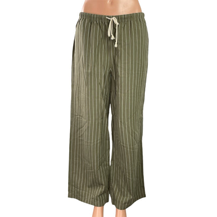 Uniqlo Olive Green Linen Blend Striped Casual Wide Leg Lounge Trouser Pants M