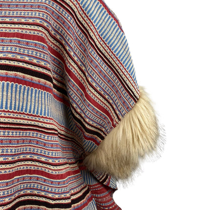 Minkie Women's Red Striped Faux Fur Fringe Short Sleeve Sweater Top Size OS